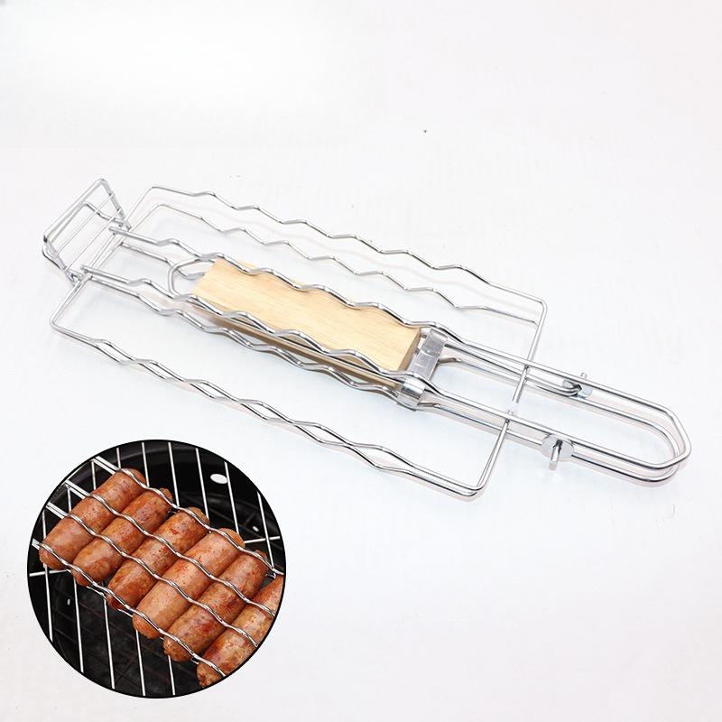 Сетка для барбекю из нержавеющей стали, Съемный складной зажим для гриля, Специальный гриль для ветчины и колбасы, Портативная стойка для барбекю для улицы
