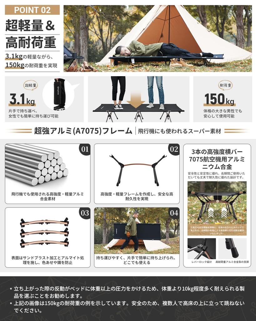 KingCamp Раскладная кровать-раскладушка для кемпинга, легкая и с высокой грузоподъемностью, поставляется с местом для хранения, простая, для улицы, при катастрофах, для первого дома, для сна, двусторонняя, прочная, 150 кг,