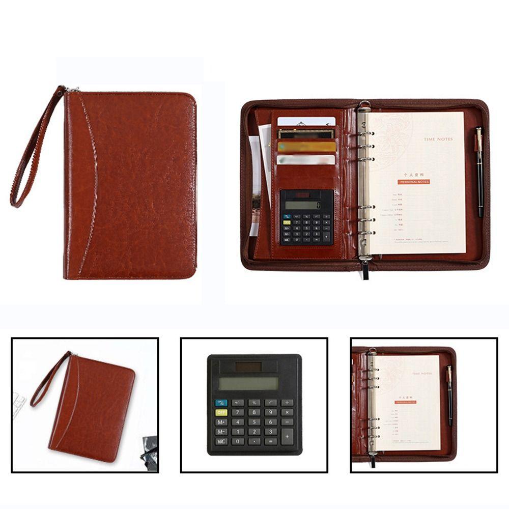PU Leather Portfolio Binder Portable Work Record Book Multifunctional File Folder Document Storage