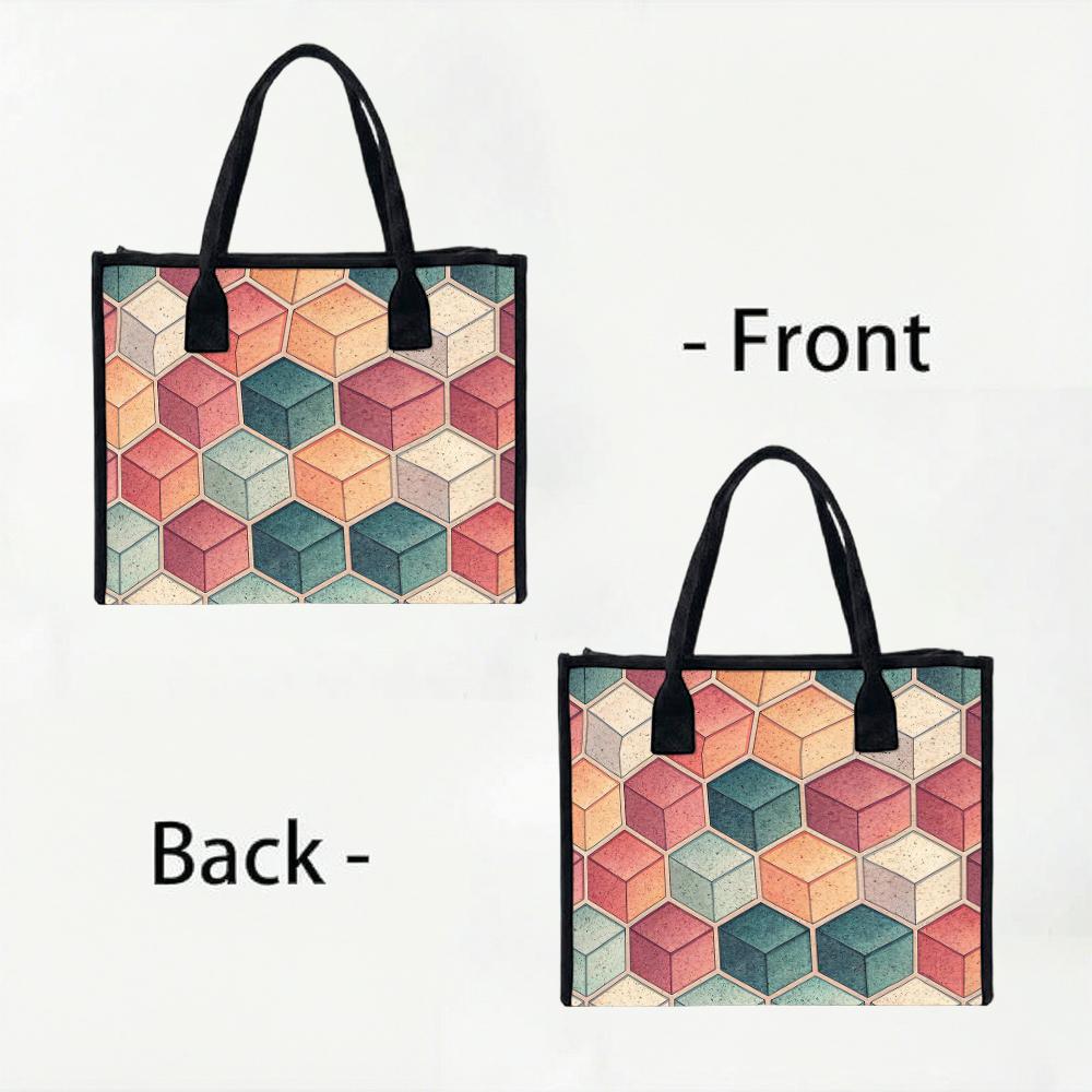 Geometric Hexagon Pattern Tote Bag Fashion Daily Commuter Shoulder Bag Casual Portable Shopping Handbag