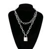 European and American personalized punk hip-hop jewelry, lock-shaped double-layer thick chain versatile sweater chain, geometric retro necklace