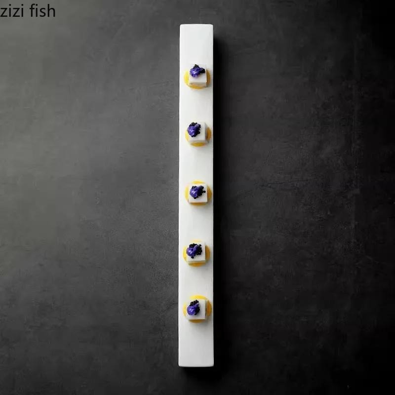 Чисто белая керамическая длинная прямоугольная тарелка, квадратная десертная тарелка, тарелки для суши, тарелки для закусок, специальная посуда для молекулярной кухни