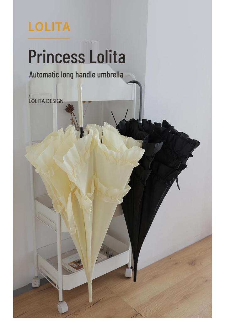 Зонт-пагода Lolita, чисто белый и черный - Свежий стиль, ветрозащитный от солнца и дождя, с изогнутой ручкой, идеально подходит для свадеб и церемоний