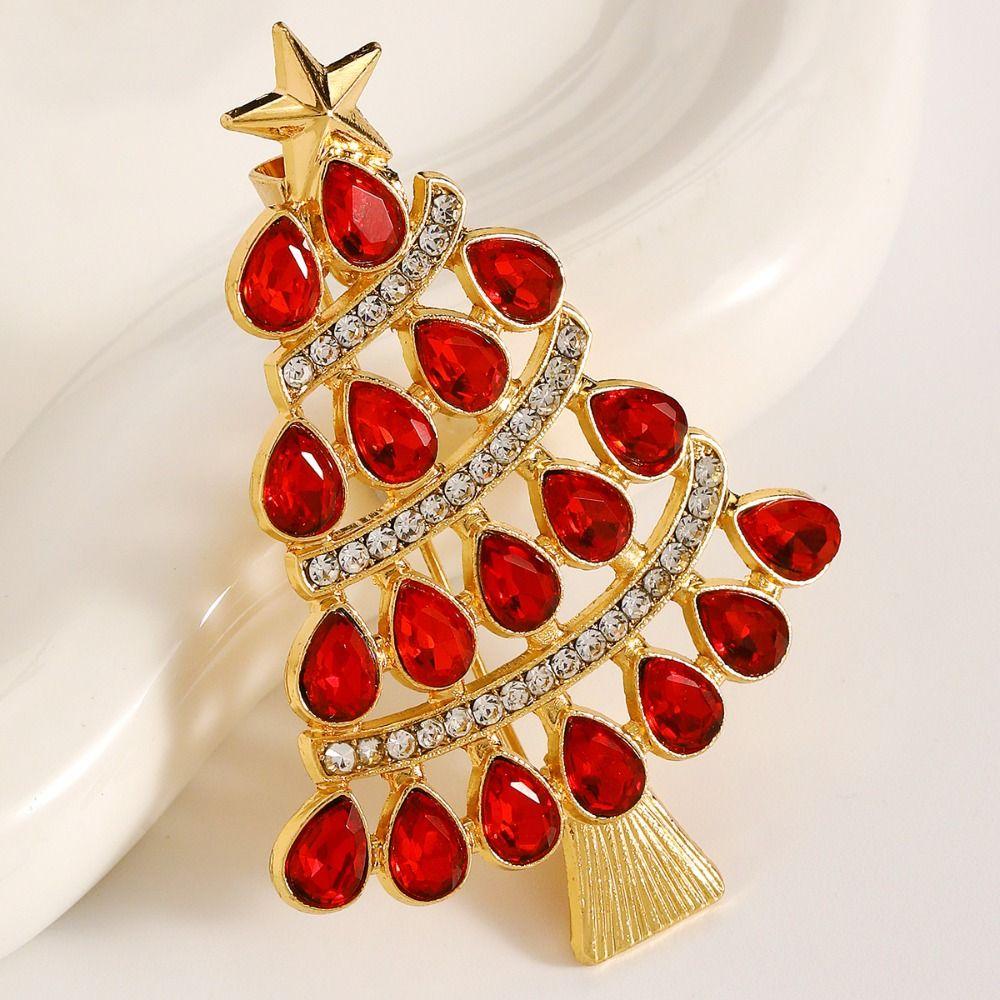 Zinc Zinc Alloy Rhinestone Brooch Full Rhinestones Christmas Crystal Pins Christmas Tree Brooch Unisex