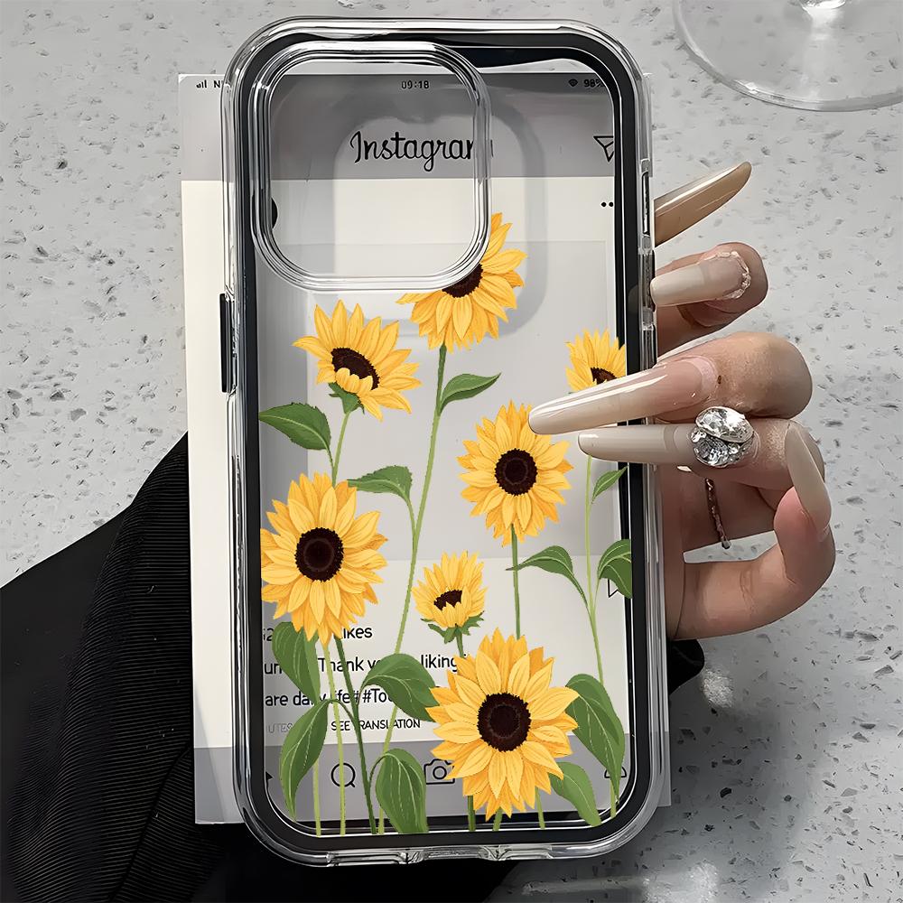 Прозрачный чехол для телефона с цветочным узором подсолнуха для iPhone 17 16 15 14 13 12 11 Pro Max 14 Plus, 2 в 1, силиконовый мягкий чехол конфетного цвета