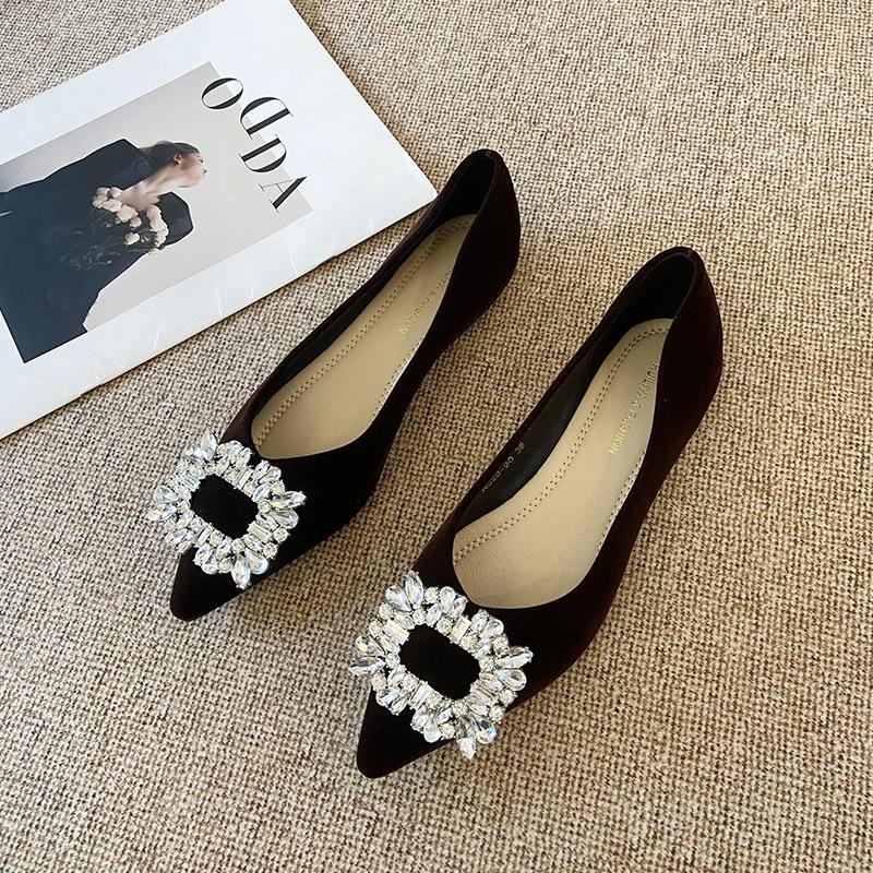 W1022-90 женские туфли с пряжкой и стразами, дизайнерские, остроносые, в стиле французского шика, модные, знаменитые, нишевые, новинка 2025