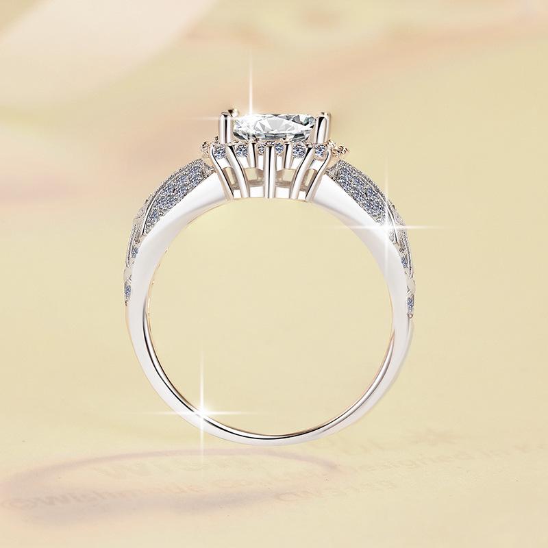 Radiant 3CT D Color Moissanite Emerald Cut Ring in Sterling Silver