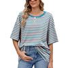 Весна и лето Новая женская полосатая контрастная свободная футболка с короткими рукавами