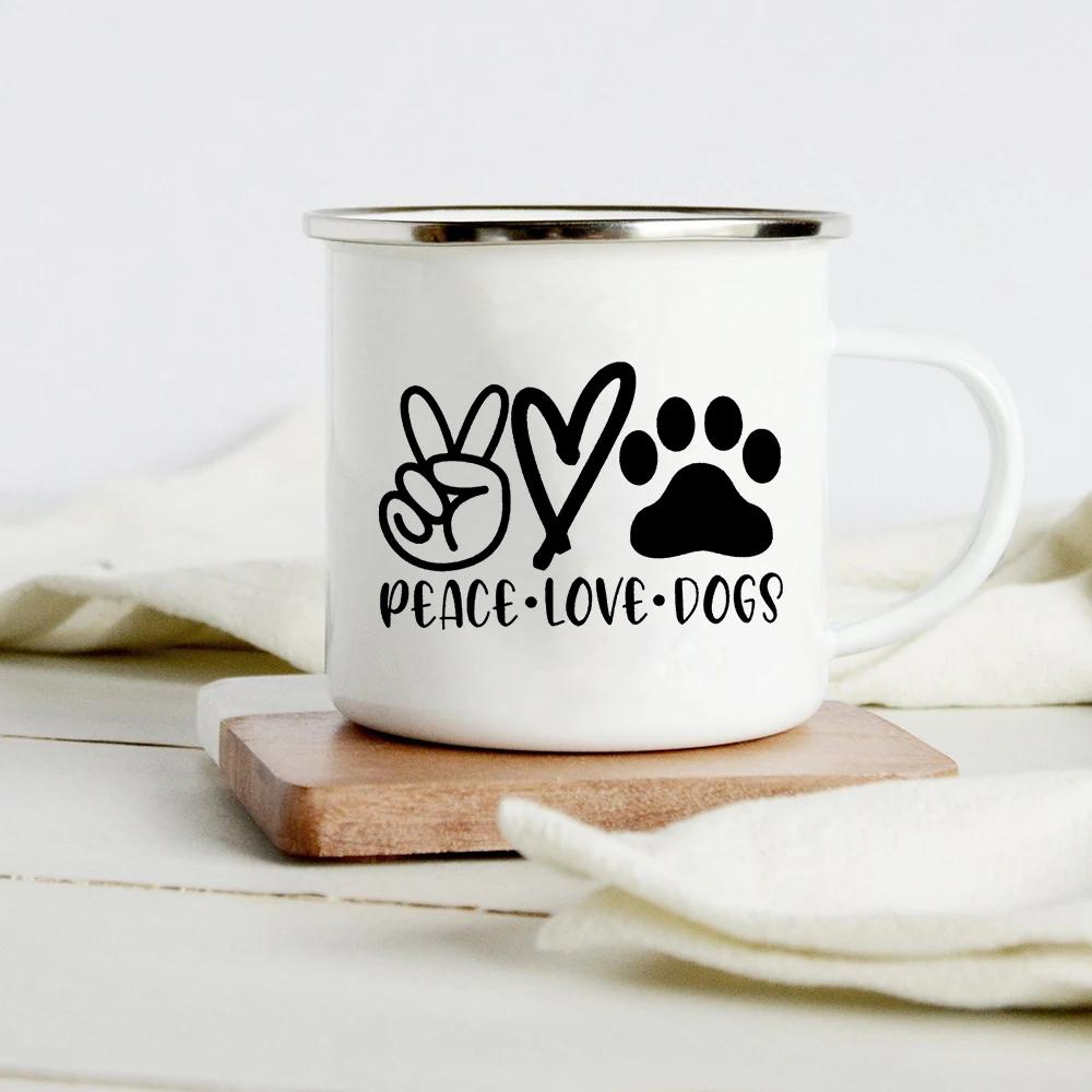 Peace Love Dogs Print Креативные эмалевые кофейные кружки с изображением мультяшных такс Собачьи лапки для вечеринок Пиво Сок Молоко Чашки Подарки на день рождения другу