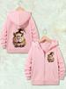 Kids Black Zip Up Hoodie Cute Ponytail Capybara Graphic Print Long Sleeve Loose Hooded Jacket For Boys Girls Daily Outerwear