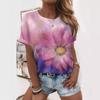Футболка с 3D-цветочным принтом и круглым вырезом для женщин, повседневные футболки с короткими рукавами, женский топ