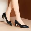 New Pointed Toe Shallow Mouth Square Heel Leather Shoes Women's Elegant Fashion High Heels Dress Office Shoes Zapatos De Mujer