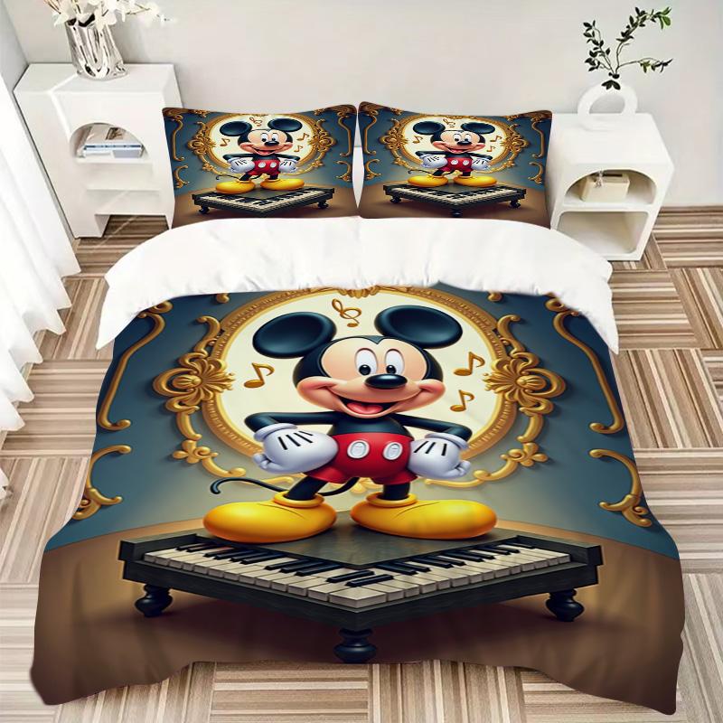 Mickey Mouse Piano Performance Print 3Pcs Bedding Setduvet Cover With 2 Bedropillowcase Home Birthday Gift