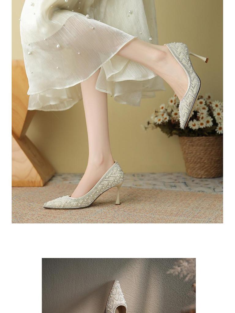 BEIJIANI 1578-23 Rhinestone Pearl High Heel Bridesmaid and Bride Wedding Shoes
