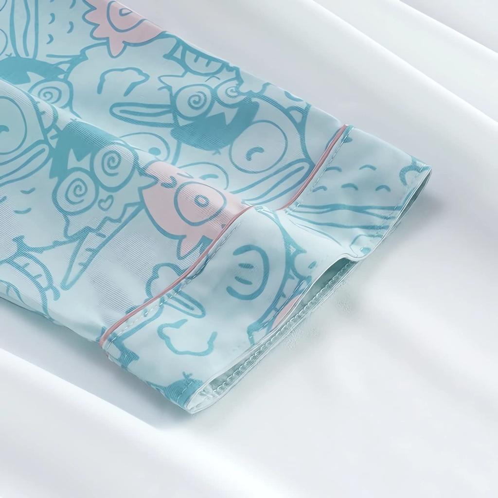 И Низ Хангедон Длинный Короткий Кондиционирование Спереди Нежный на Простой Комплект с Коротким Рукавом [TYBERRY] [Комплект Верх] Пижама, Домашняя одежда, Одежда для отдыха,