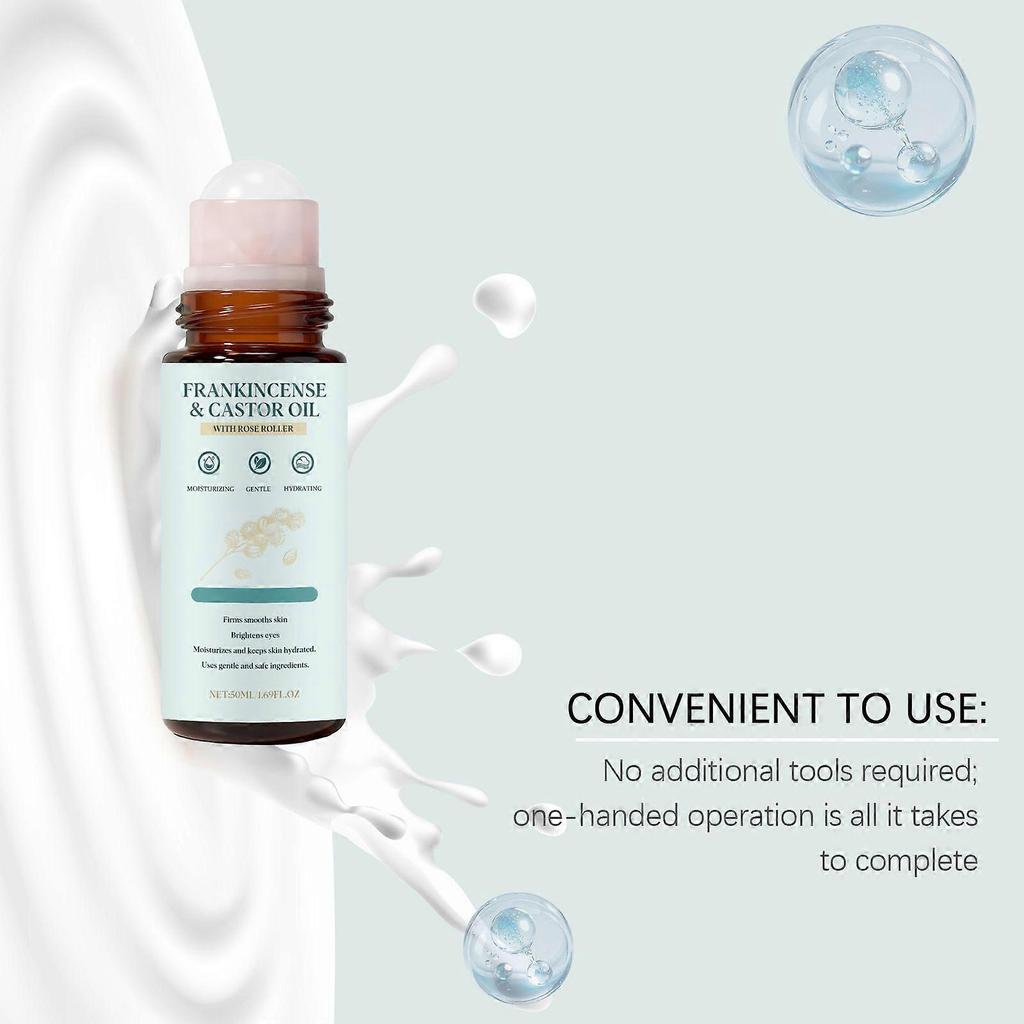 2026#1/2/3/4/5x Organic Castor Oil Roll On with Rose Quartz Face Roller for Eyes Scars Stretch Marks