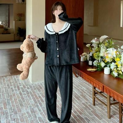 Пижама в дворцовом стиле для женщин, осень-зима, новый островной бархат, милый наряд принцессы, комплект из двух предметов для дома