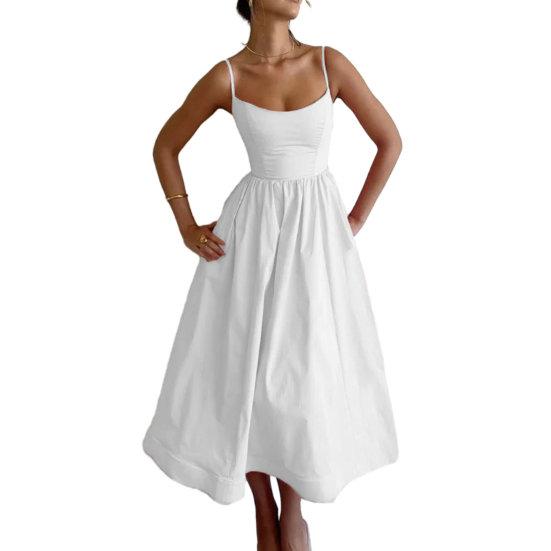 Женское вечернее платье с узкой талией, без рукавов, с открытой спиной, на бретельках, с низким вырезом, плиссированное, с большим подолом, в стиле принцессы, с ремешками, для выпускного вечера, платье миди