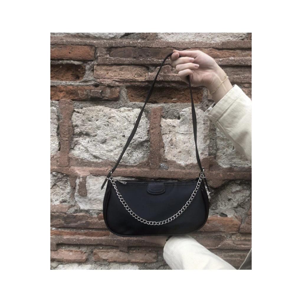 Black Chain Baguette Women's Bag