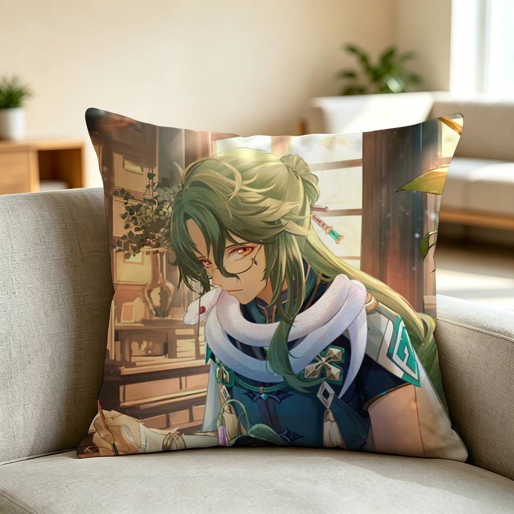 G-Genshin Impact Game Baizhu Pillow Case Square Double-Sided Sofa Cushion Cover Bedroom Bedside Pillow