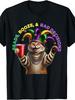 Matching Men's and Women's Funny Meowdi Gras Cat Mardi Gras T-Shirt Casual Crew Neck, Short Sleeve