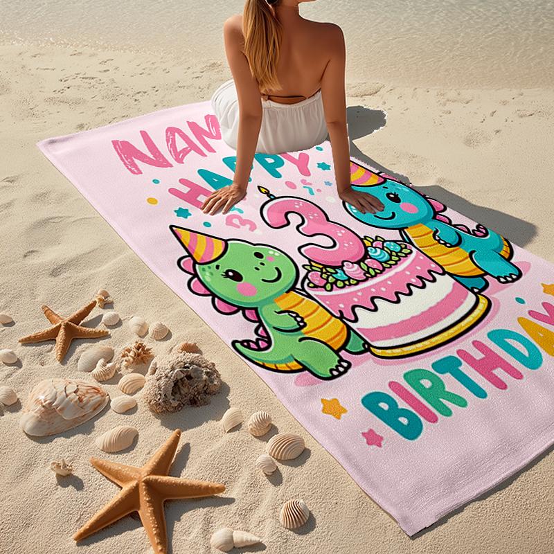 Custom Name Ultra-Soft Beach Towel with Dinosaur Theme,Ideal for Pool - Camping, Diving - Perfect Travel Essential, Vibrant Beach Towel.