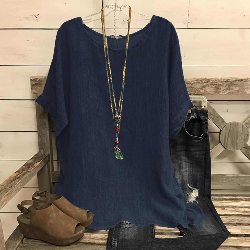 Ladies', Casual, Bat Sleeve Top, Round Neck, Short Sleeved Shirt