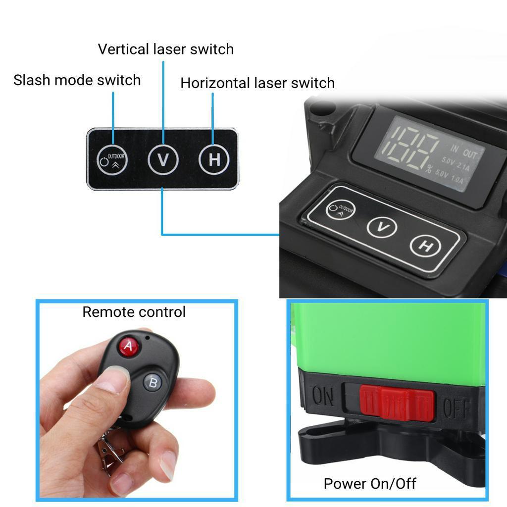 4D 360° 16 Line Laser Level Measure LED Power Display Easy To Carry with The Case Green New Laser Level