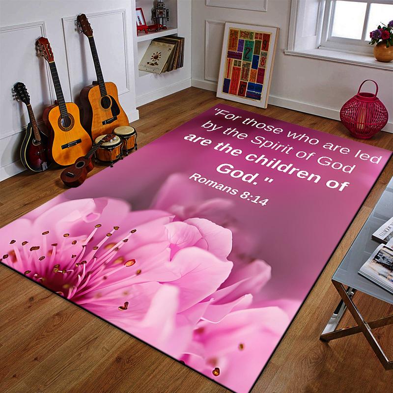 "Pink Blossoms with Bible Verse" Patterned carpet a non slip rug suitable for all seasons and any setting, gift
