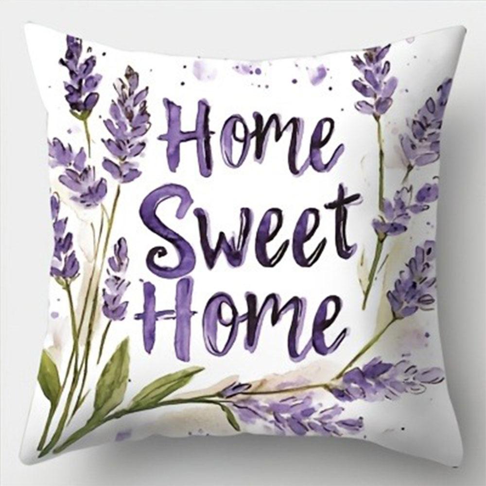Light Purple Lavender Style Pattern Home Decor Pillowcase Living Room Sofa Polyester Cushion Cover With Zipper