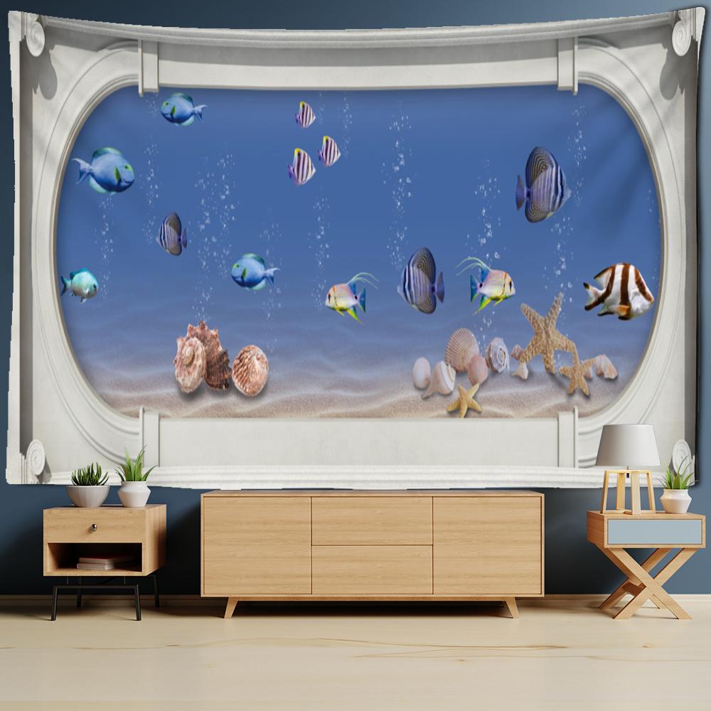 Морской мир, оконная рама, картина, гобелен, настенный психоделический природный богемный гостиной, кабинет, домашний декор