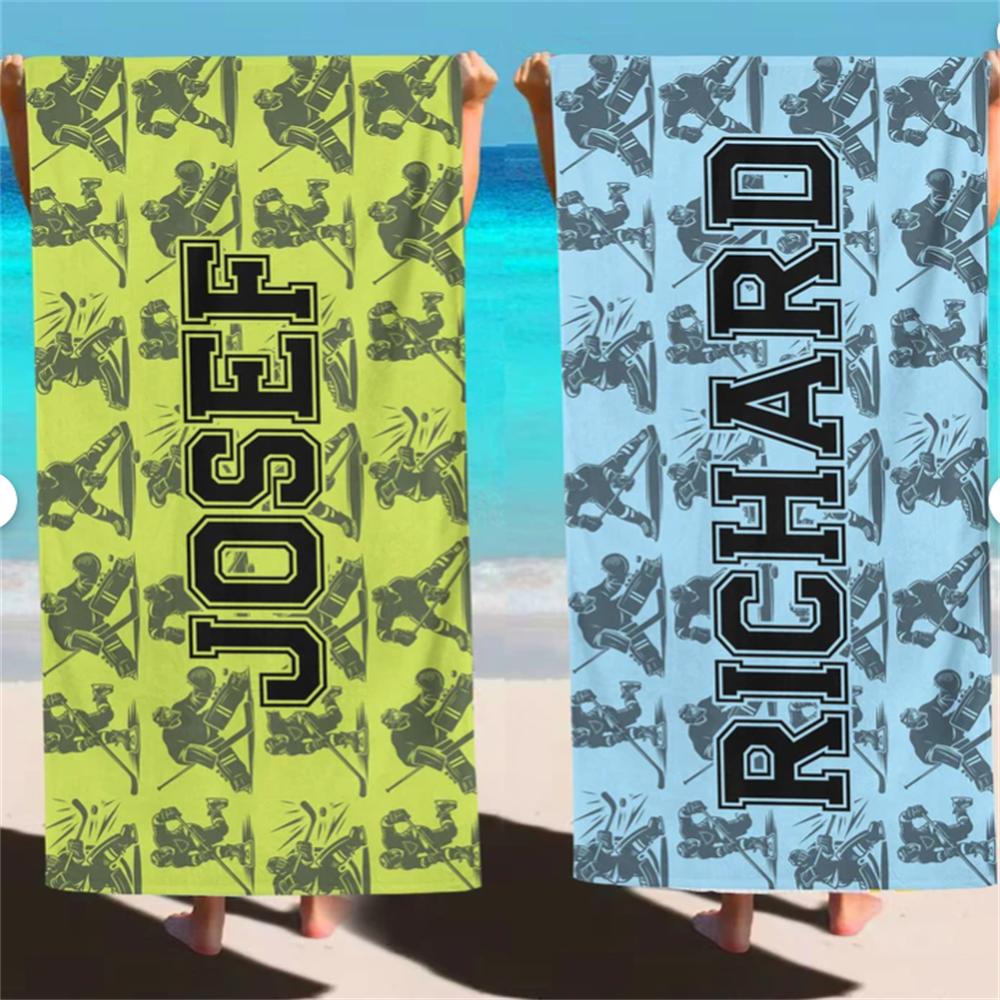 Hockey Beach Towel, Personalized Name Beach Towel, Sports Lover Gift, Summer Season Gift, Boys Hockey Towel, Beach Squad, Summer