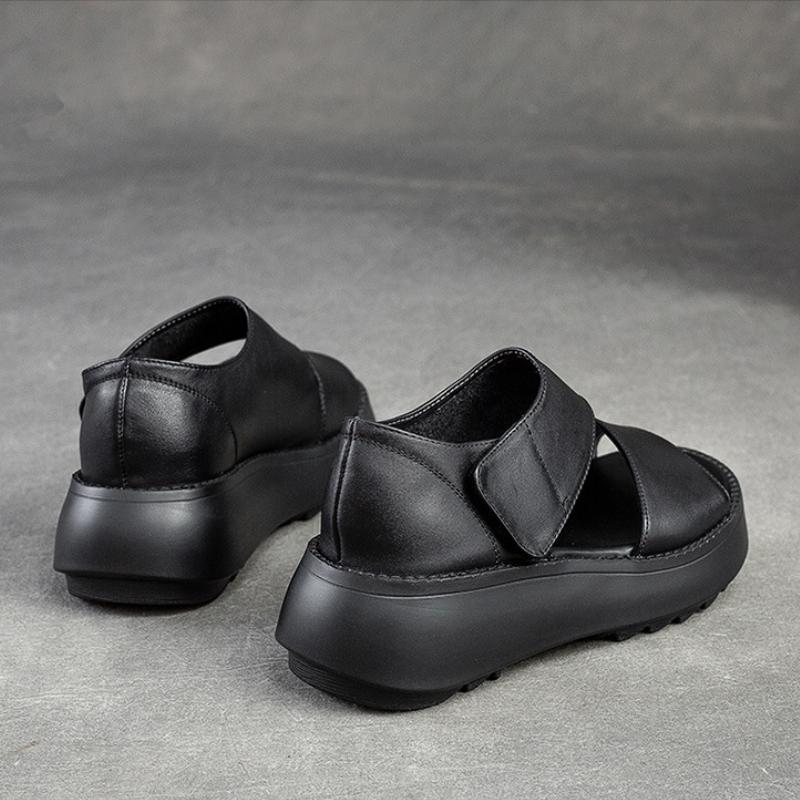 Johnature Женские сандалии на толстой подошве с открытым носком, туфли на платформе, винтажные удобные сандалии из натуральной кожи