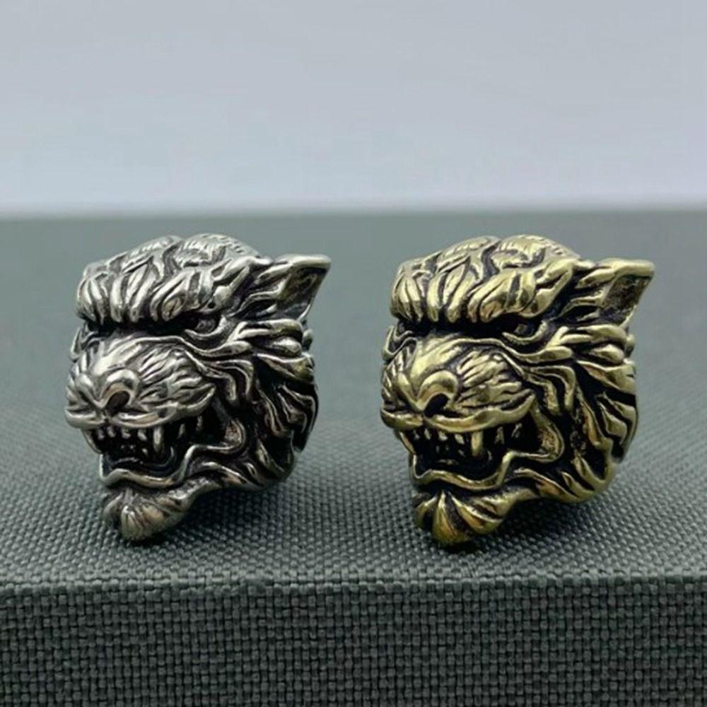 Retro Tiger Double-layer Skull Brass Bead Charms Bracelet Lanyard Pendant EDC Outdoor Tool