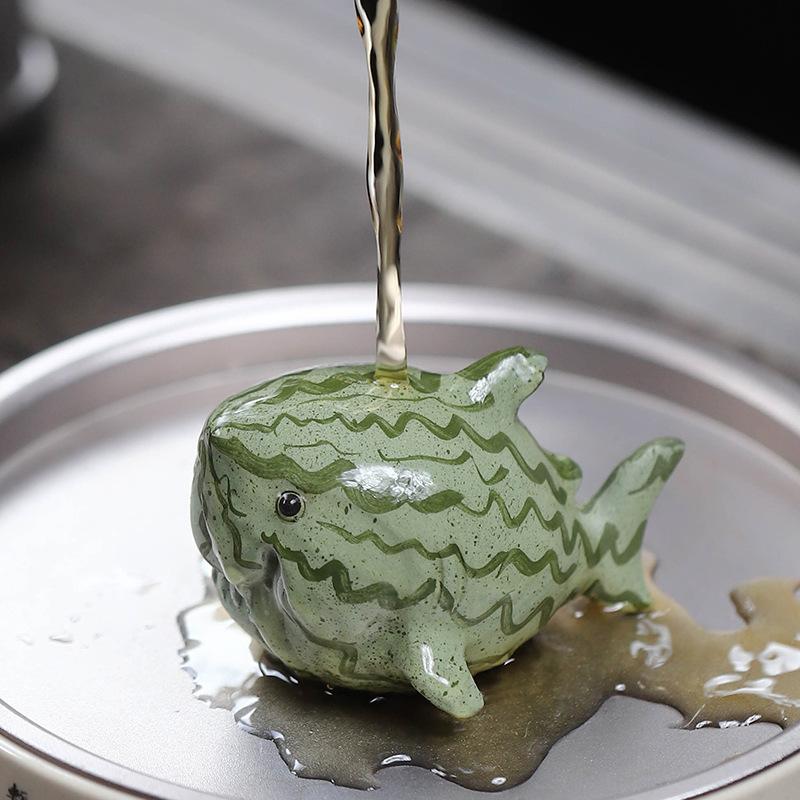 Purple Sand Shark Pet Handmade Tea Play Figurine Toys Watermelon Tea Figurine Tea Statue Ceremony Set Decoration