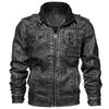 Black Youth Leather Jacket with Stand-up Collar & Side Seam Pockets