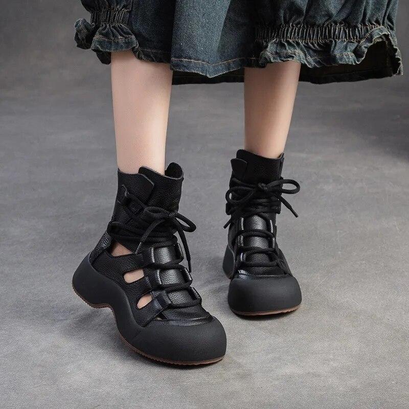 Johnature Модные сандалии из натуральной кожи, дышащие летние ботинки в стиле ретро, универсальная женская обувь