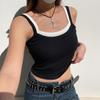 Contrast Fake Two-piece Crop Top Casual Patchwork Sleeveless Fashion Camis Vintage Y2k Women Summer Tees Ladies Mini Vest