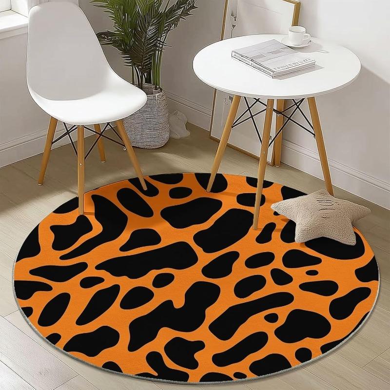Leopard Pattern Round Rug Carpet Red Heart Spots Print Home Decor Carpet Soft Non-Slip Fashion Floor Mat for Living Room Bedroom