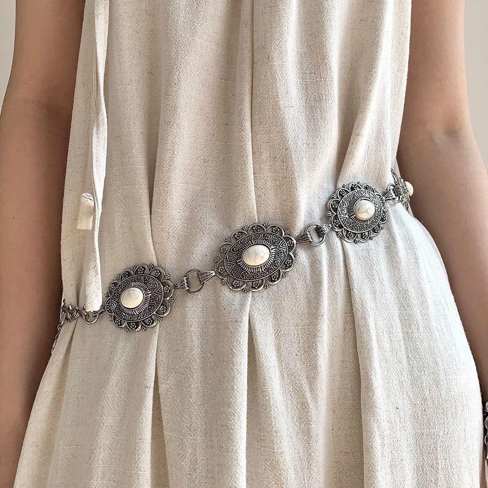 Vintage Bohemian Style Waistband Flower Ethnic Style Belt Metal Waist Chain Beach Accessories