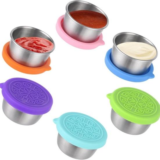 40 мл чашка для соуса из нержавеющей стали, герметичная силиконовая крышка, многоразовый контейнер для ланча, держатель для приправ, не содержащий BPA