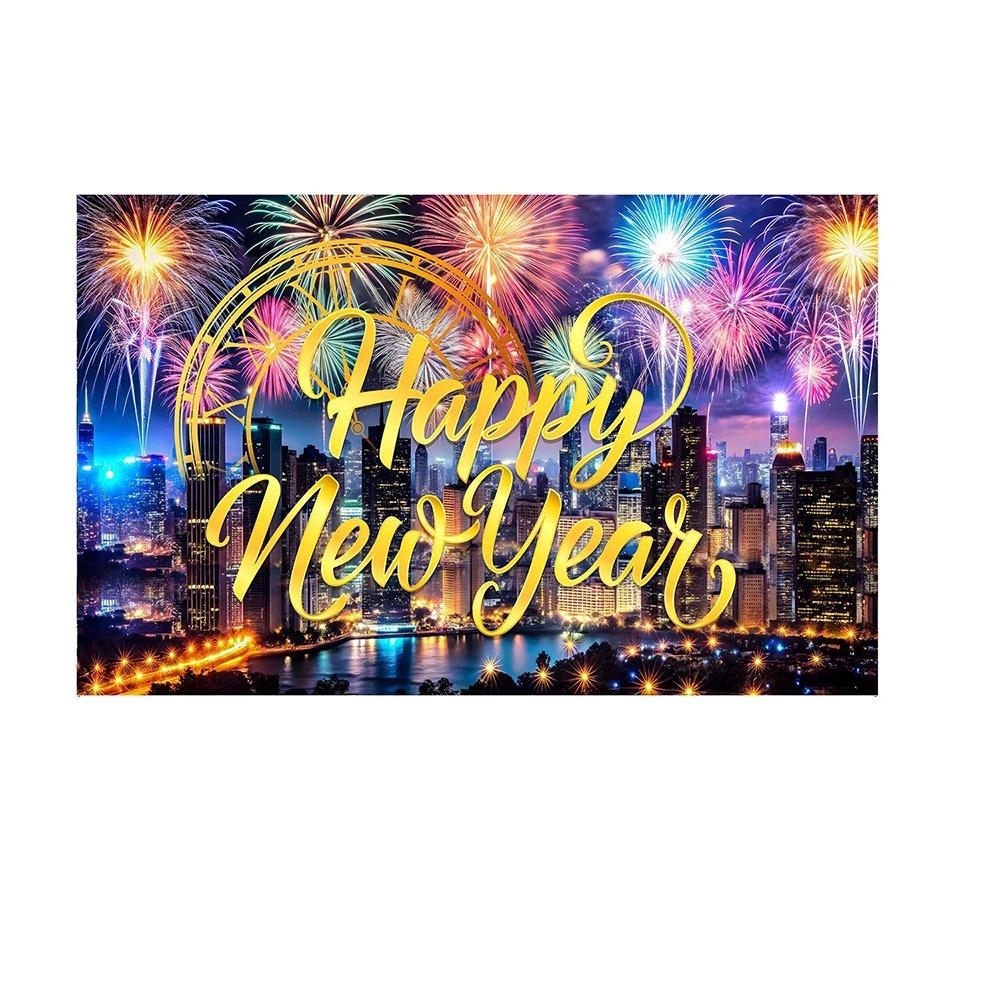 Black Gold 2026 New Year Backdrops Polyester Night Glittering Party Background Colorful Balloon Champagne Photo Background