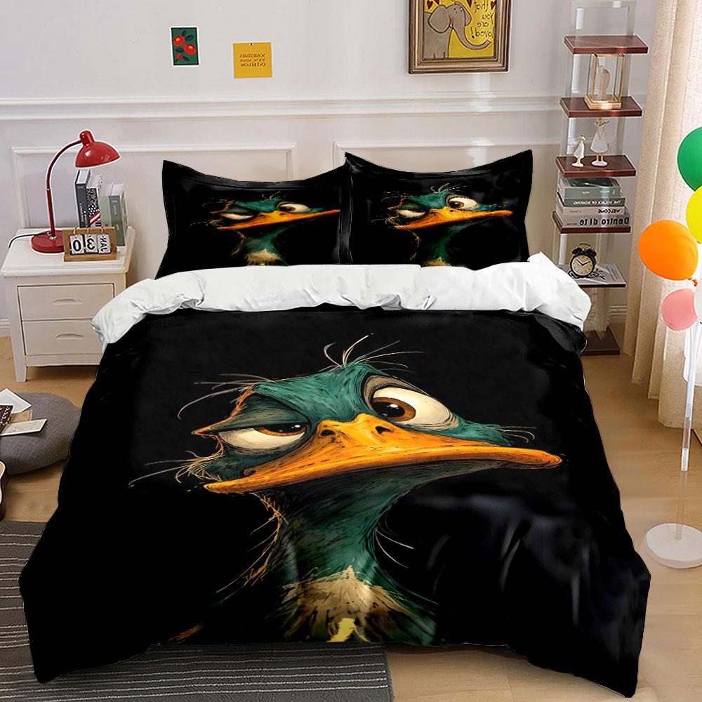 Cartoon green duck illustration. Bedding sets Duvet cover sets Duvet covers Pillowcases(1 * Duvet Cover 2 * Pillowcases, without duvet insert)