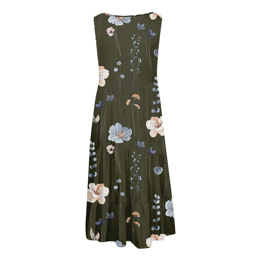 Женские платья-жилеты Лето-весна Плиссированные богемные платья Симпатичные струящиеся пляжные платья без рукавов Прямая футболка Платья-майки Платья с круглым вырезом