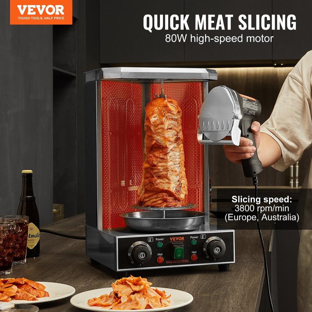 Electric Shawarma Knife Turkish Doner Kebab Meat Gyro Cutter with 2 Blades