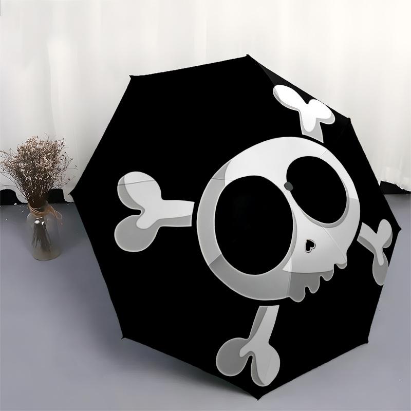 Skull Crossbones Automatic Opening Folding Umbrella - 8 Bone Iron Frame, Portable Design for Outdoor Use, Ideal Gift for Fans and Travelers0
