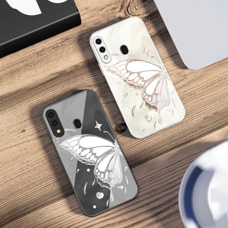 Бабочка из Ледяных Кристаллов Для Samsung A73 72 71 A70 56 55 54 A53 52 51 50 42 A35 A34 33 32 31 26 25 24 23 22 30 стеклянный чехол для телефона