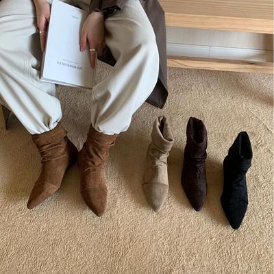 2025 новые осенние замшевые ботильоны Мартин на тонком низком голенище, модные челси, универсальные женские ботинки для通勤