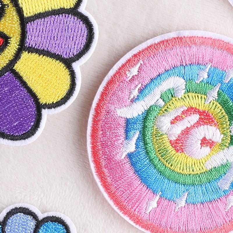 Самоклеящаяся вышитая наклейка на ручную учетную запись на одежду, аксессуары, клейкая нашивка, радуга, подсолнух, значок, вышитая наклейка на ткань