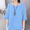 Летняя однотонная повседневная рубашка из хлопка и льна в художественном стиле с короткими рукавами, свободная женская футболка больших размеров